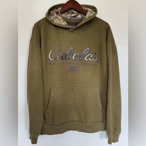 Cabela’s Camouflage Army Green Camo Cotton Fleece Hoody XL Outdoorsy Hunting